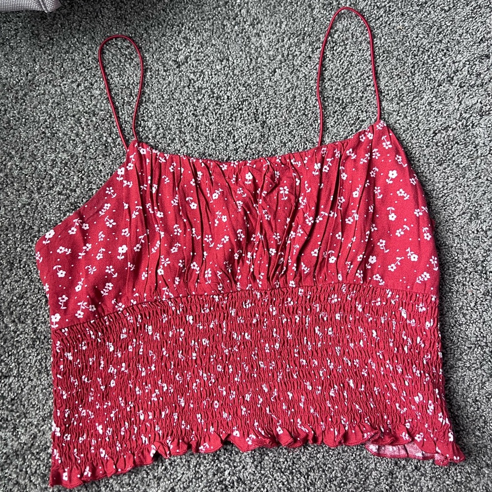 flowery red tank top